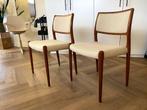 2 Deense mid century vintage stoelen | Niels O Møller Mod 80, Huis en Inrichting, Stoelen, Ophalen, Hout, Gebruikt, Twee