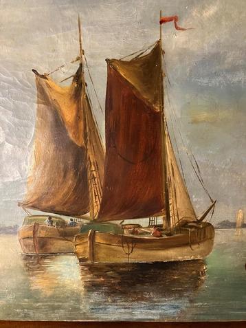 Antiek schilderij zeilschepen beschikbaar voor biedingen