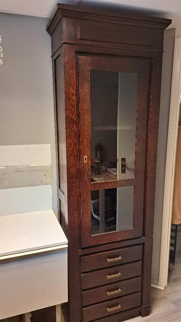 Teak houten vitrinekast, Huis en Inrichting, Kasten | Buffetkasten, Gebruikt, 150 tot 200 cm, 50 tot 100 cm, 25 tot 50 cm, Met lade(s)