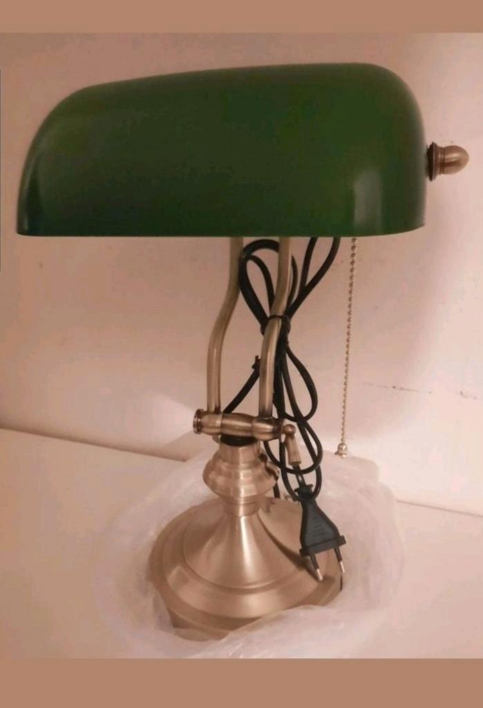 Klassieke Engelse Bankierslamp Mat Messing Nieuw, Huis en Inrichting, Lampen | Tafellampen, Nieuw, Minder dan 50 cm, Ophalen of Verzenden