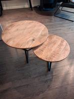 2 zwarte metalen salontafels van mangohout merk Goossens.Ø76, Ophalen, 50 tot 100 cm, Rond, 50 tot 100 cm