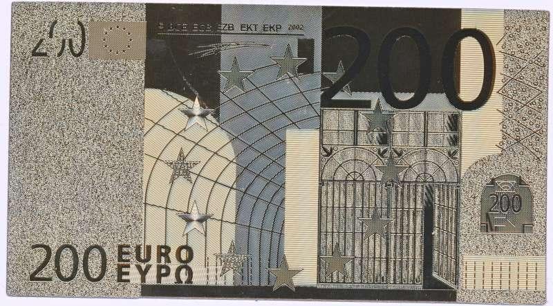 Europa 200 Euro 2002 verguld, Postzegels en Munten, Bankbiljetten | Europa | Eurobiljetten, Ophalen of Verzenden, Overige landen