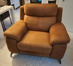 Geruwd lederen fauteuil reebruin, Huis en Inrichting, Fauteuils, Ophalen, Zo goed als nieuw, 75 tot 100 cm