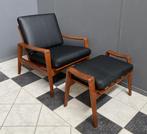 50 jaren Arne Wahl Iversen DEENS Teak fauteuil + voetenbank, Ophalen, Gebruikt, Vintage, 50 tot 75 cm