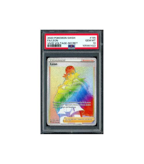 Pokemon Leon Vivid Voltage Rainbow Full Art #195 PSA 10, Hobby en Vrije tijd, Verzamelkaartspellen | Pokémon, Zo goed als nieuw