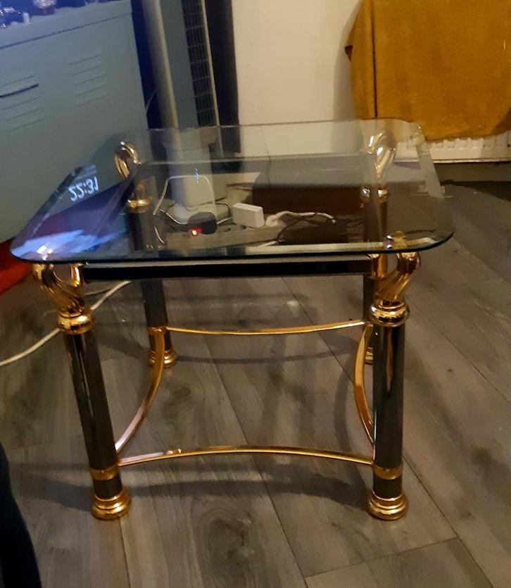 Hollywood Regency style. Glas en messing., Huis en Inrichting, Tafels | Salontafels, Zo goed als nieuw, Vierkant, Ophalen