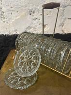 Vintage antiek kristal glazen onderzetters in messing rekje, Antiek en Kunst, Antiek | Glas en Kristal, Ophalen of Verzenden