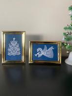 2 messing lijstjes ,met kanten Kerstboompje en Engel vintage, Ophalen of Verzenden, Zo goed als nieuw