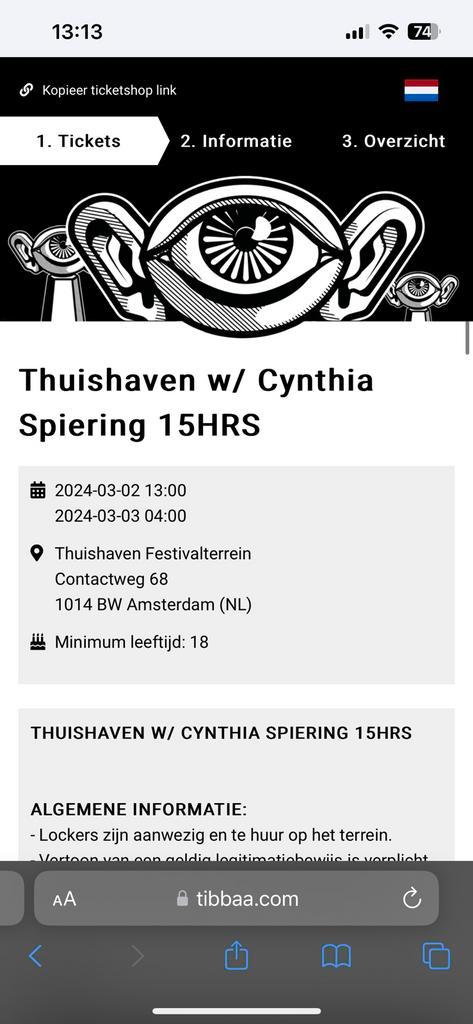 Thuishaven ticket 2 maart  Cynthia Spiering 15HRS, Tickets en Kaartjes, Evenementen en Festivals