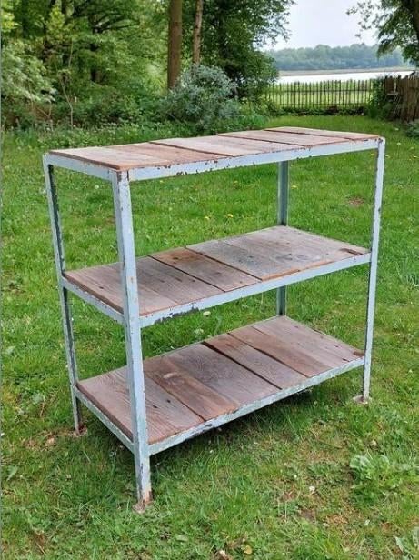 Oud Vintage Industrieel Rek Wandkast Wandrek Kast, Gebruikt, C, C, Ophalen of Verzenden