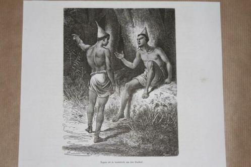 Antieke gravure - Afrikanen van rond de Zambezi - 1872 !!, Antiek en Kunst, Kunst | Etsen en Gravures, Ophalen of Verzenden
