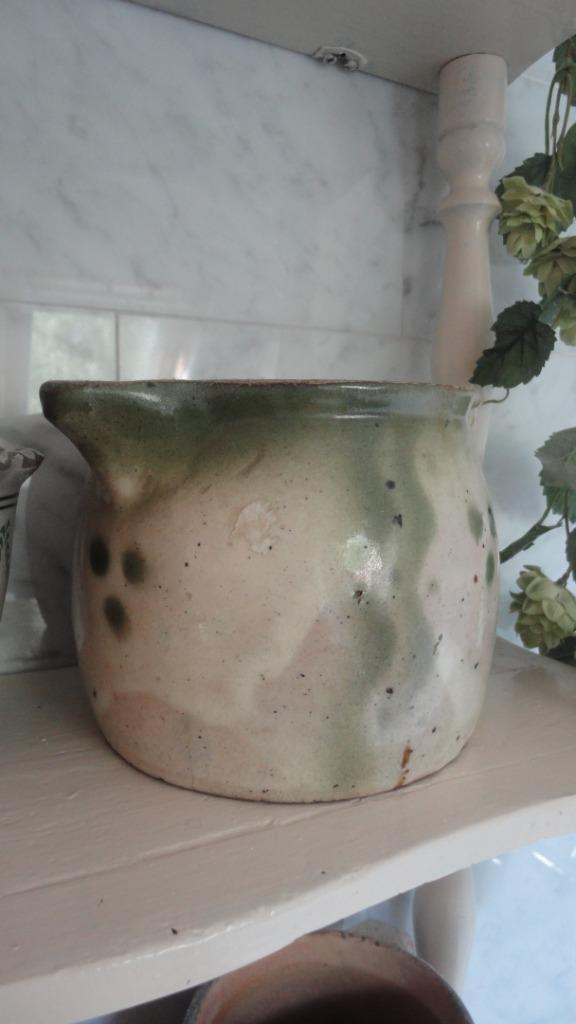 antiek BEIGE KAN met GROENE ACCENTEN, Antiek en Kunst, Antiek | Woonaccessoires, Ophalen of Verzenden