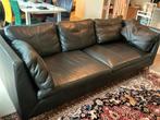 Donkerbruine leren Ikea 3-zits bank, Ophalen, Gebruikt, Driepersoons, Rechte bank