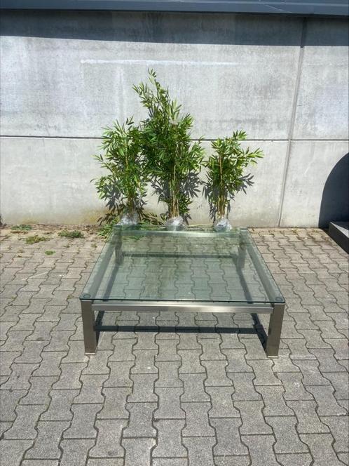 Glazen Bijzettafel - Metalen frame, Huis en Inrichting, Tafels | Bijzettafels, Zo goed als nieuw, Vierkant, Minder dan 45 cm, 75 cm of meer