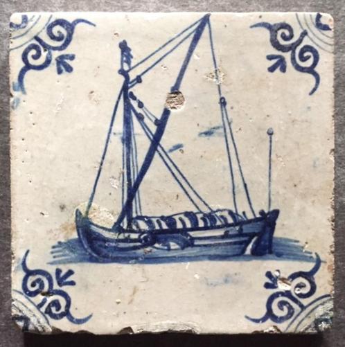 Tegel Tegels Schip Boot Kaag Scheepjestegel, Antiek en Kunst, Antiek | Wandborden en Tegels, Ophalen of Verzenden