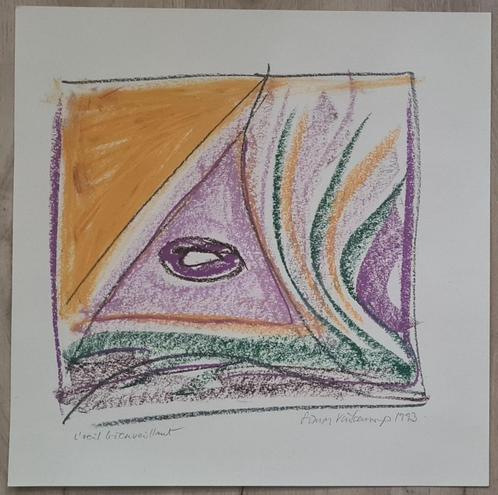 Krijttekening l'oeil  + Gedicht Simon Vinkenoog 1993, Antiek en Kunst, Kunst | Tekeningen en Foto's, Ophalen of Verzenden