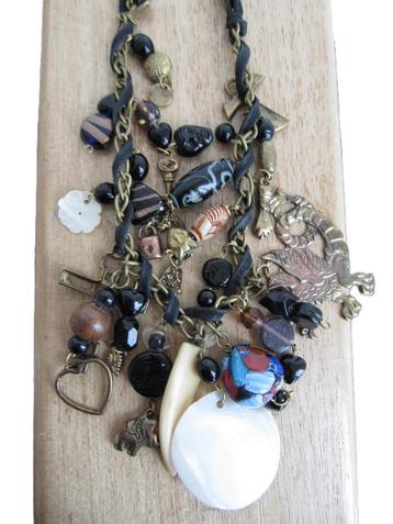 NIEUW: MAUD ketting – used look – leer metaal - BOHO style beschikbaar voor biedingen