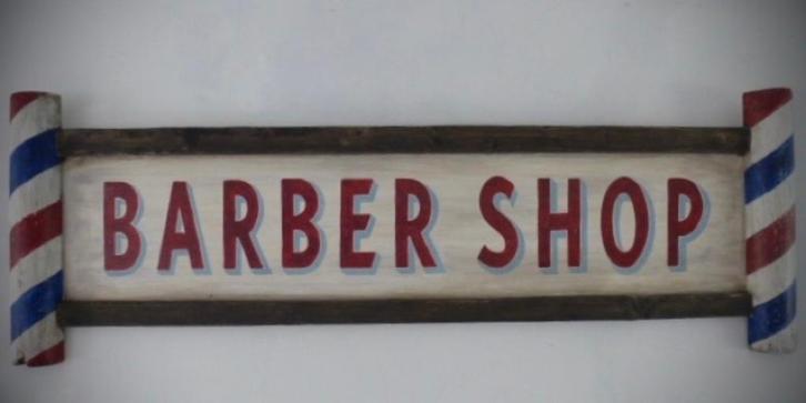 Uniek groot handgeschilderd barbershop houten reclame bord, Verzamelen, Merken en Reclamevoorwerpen, Zo goed als nieuw, Reclamebord