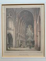 Haarlem, kerkinterieur + orgel licht ingekleurde gravure, Antiek en Kunst, Kunst | Etsen en Gravures, Ophalen of Verzenden
