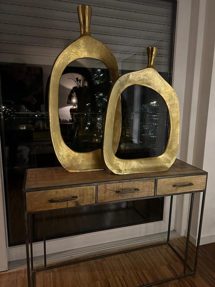 Set prachtige aluminium vazen, messing tint, Huis en Inrichting, Woonaccessoires | Vazen, Zo goed als nieuw, Overige kleuren, 75 cm of meer