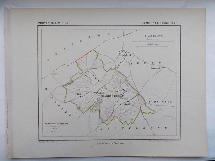 8 / Gemeente Bingelrade Limburg Litho uit 1866 J. Kuyper, Antiek en Kunst, Kunst | Litho's en Zeefdrukken, Ophalen of Verzenden