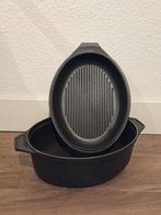 Gietijzeren braadpan met grillpan deksel, Huis en Inrichting, Ophalen, Gebruikt, Gietijzer, Keramische plaat