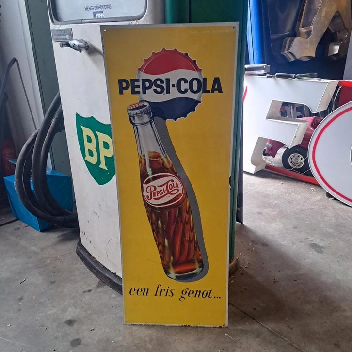 Pepsi cola blikken reclame bord, Verzamelen, Merken en Reclamevoorwerpen, Gebruikt, Reclamebord, Ophalen