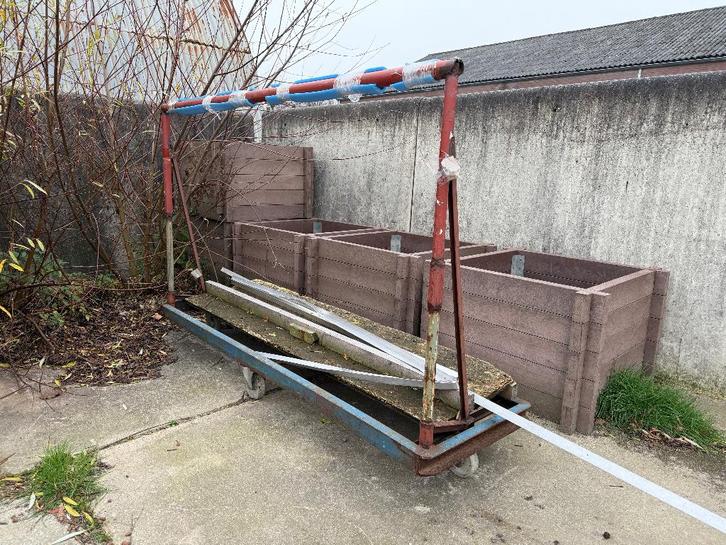 Metalen platenkar / transportkar - 200 cm lang - zwenkwielen, Doe-het-zelf en Verbouw, Transportwagens, Gebruikt, Transportkar