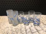 Set van 6 vintage glazen met dolfijnen, Glas of Glazen, Gebruikt, Ophalen of Verzenden, Glas