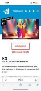 K3 concert 013 Tilburg 13:00 2 november, Tickets en Kaartjes, Twee personen, November