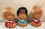 Vintage 3 Japanse Kwai Popjes.rubberen Emo Popjes., Verzamelen, Poppen, Ophalen of Verzenden, Gebruikt, Pop