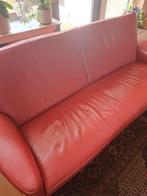 Rode 2,5-zits bank van echt leer, Gebruikt, Tweepersoons, Ophalen of Verzenden, Rechte bank