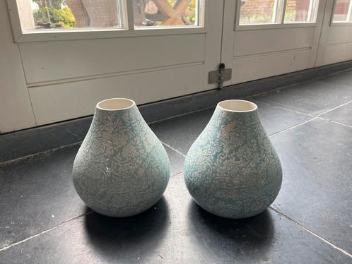 Blauwe Vazen Set met Bloemmotief, Huis en Inrichting, Woonaccessoires | Vazen, Zo goed als nieuw, Blauw, Minder dan 50 cm, Aardewerk of Porselein