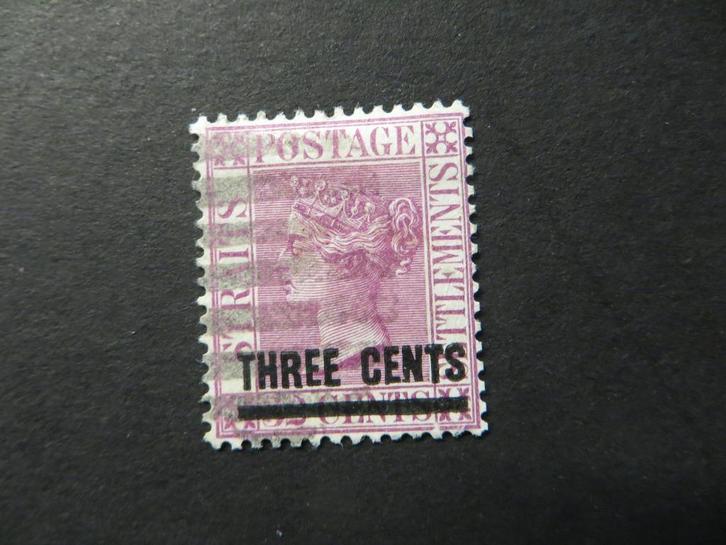 A03387: Straits Settlements QV 3 c CA, Postzegels en Munten, Postzegels | Azië, Ophalen of Verzenden