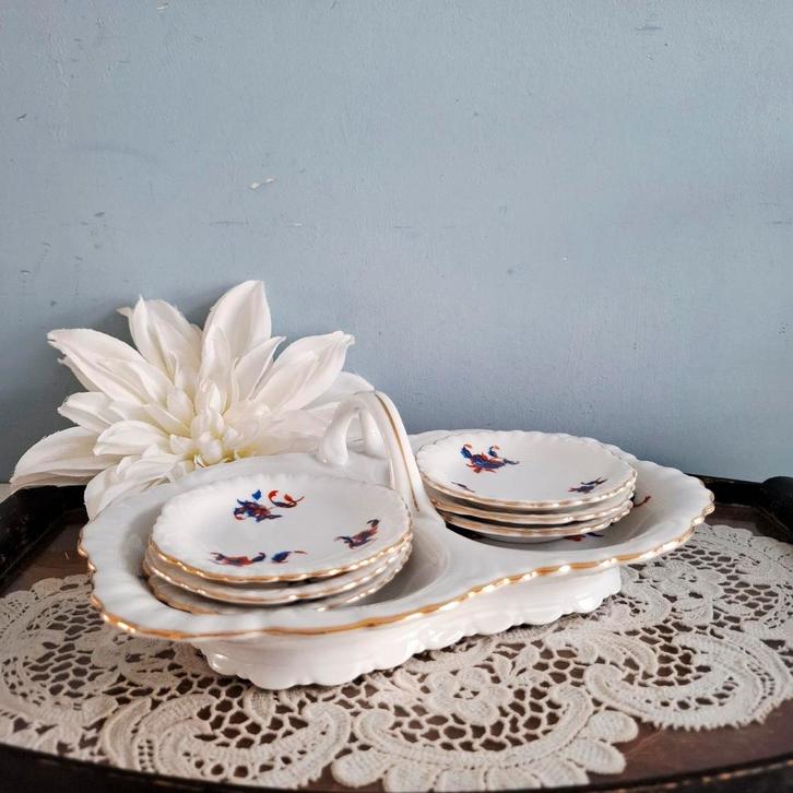 Antiek petit fours setje met 6 bordjes, Antiek en Kunst, Antiek | Servies compleet, Ophalen of Verzenden