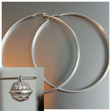 Oorbellen 80 mm + Zinzi bedel echt zilver 925 - 8 cm groot  beschikbaar voor biedingen