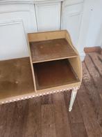 Oud houten bankje met fluweel bekleedt foto 1 t/m 7, Antiek en Kunst, Ophalen