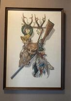 Geborduurd Jacht Tafereel in Kruissteek met Lijst, Antiek en Kunst, Kunst | Schilderijen | Klassiek, Ophalen