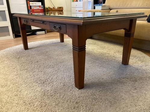 Eiken houten salontafel met glasplaat, Huis en Inrichting, Tafels | Salontafels, Zo goed als nieuw, 50 tot 75 cm, 50 tot 100 cm