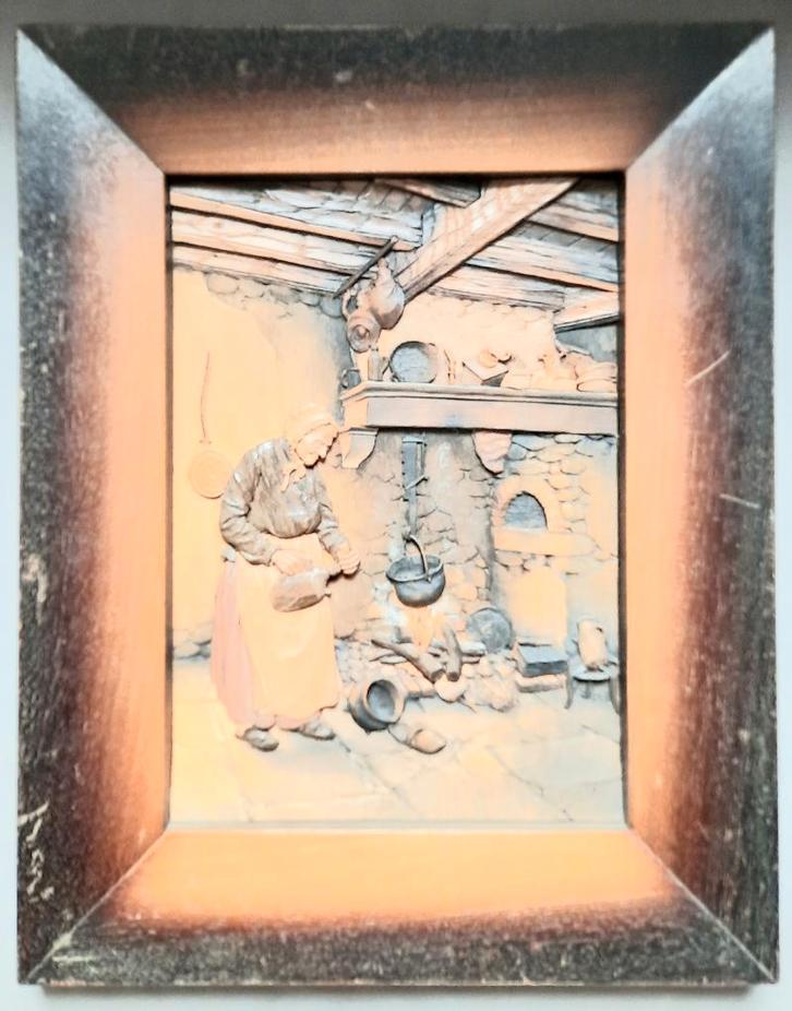 Inlegwerk in reliëf schilderij J.H THIAM, Antiek en Kunst, Kunst | Schilderijen | Klassiek, Ophalen of Verzenden