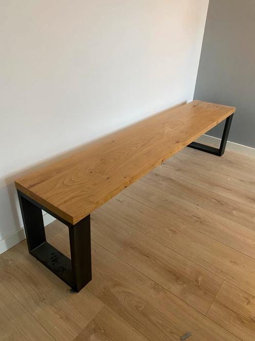 Massief eiken bankje/sidetable, Huis en Inrichting, Tafels | Sidetables, Zo goed als nieuw, 25 tot 50 cm, 200 cm of meer, Rechthoekig