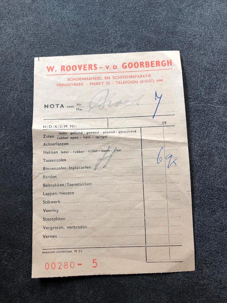 Oude rekening schoenmaker Roovers Prinsenbeek, Verzamelen, Religie, Gebruikt, Overige typen, Ophalen