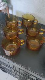 Vintage soepkommen amberkleurig glas 6x, Ophalen of Verzenden, Kom(men), Overige stijlen, Glas