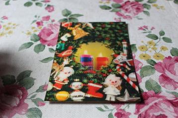 3D Stereo Kerst Postkaart - Kaarsen omgeven van Engel, Hert beschikbaar voor biedingen
