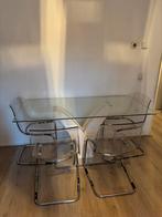 Glazen eettafel met bijpassende stoelen, Huis en Inrichting, Tafels | Salontafels, Zo goed als nieuw, Minder dan 50 cm, Rechthoekig