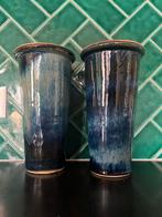 2 vintage aardewerk geglazuurde vaas vazen blauw, Ophalen, Gebruikt, Blauw, Aardewerk of Porselein