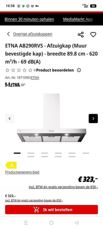 ETNA Afzuigkap AB290RVS beschikbaar voor biedingen