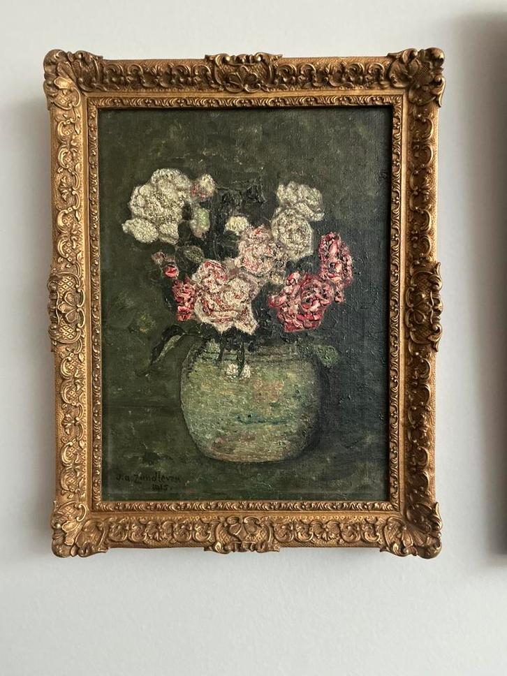 Stilleven met duizendschoon Jan Adam Zandleven 1915, Antiek en Kunst, Kunst | Schilderijen | Klassiek, Ophalen of Verzenden