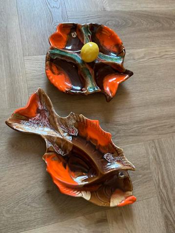 Vintage schalen van Vallauris-keramiek in vis vorm/ set 2 beschikbaar voor biedingen