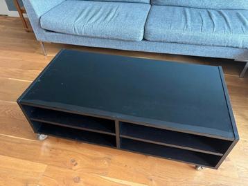 Black IKEA Boksel coffee table with glass top